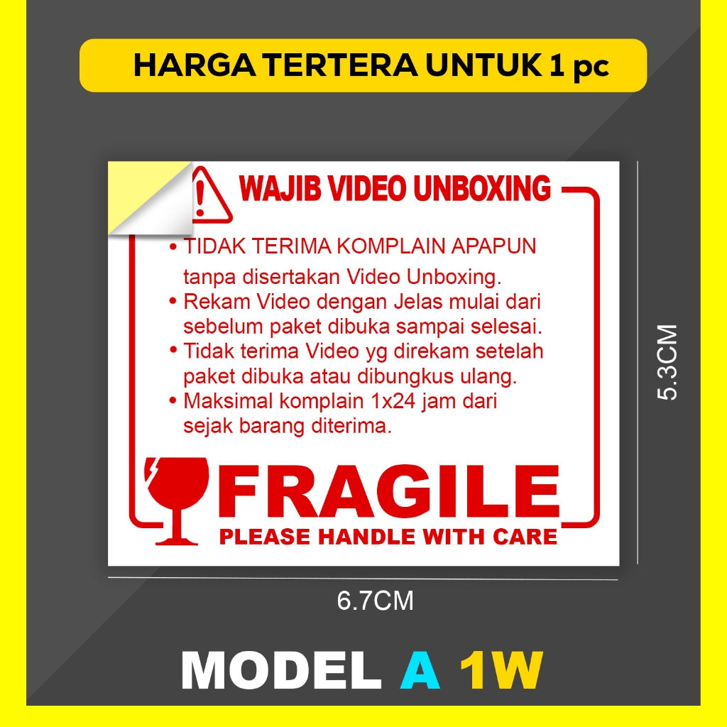

SATUAN Sticker Video Unboxing A1W / Sticker Fragile Pecah Belah
