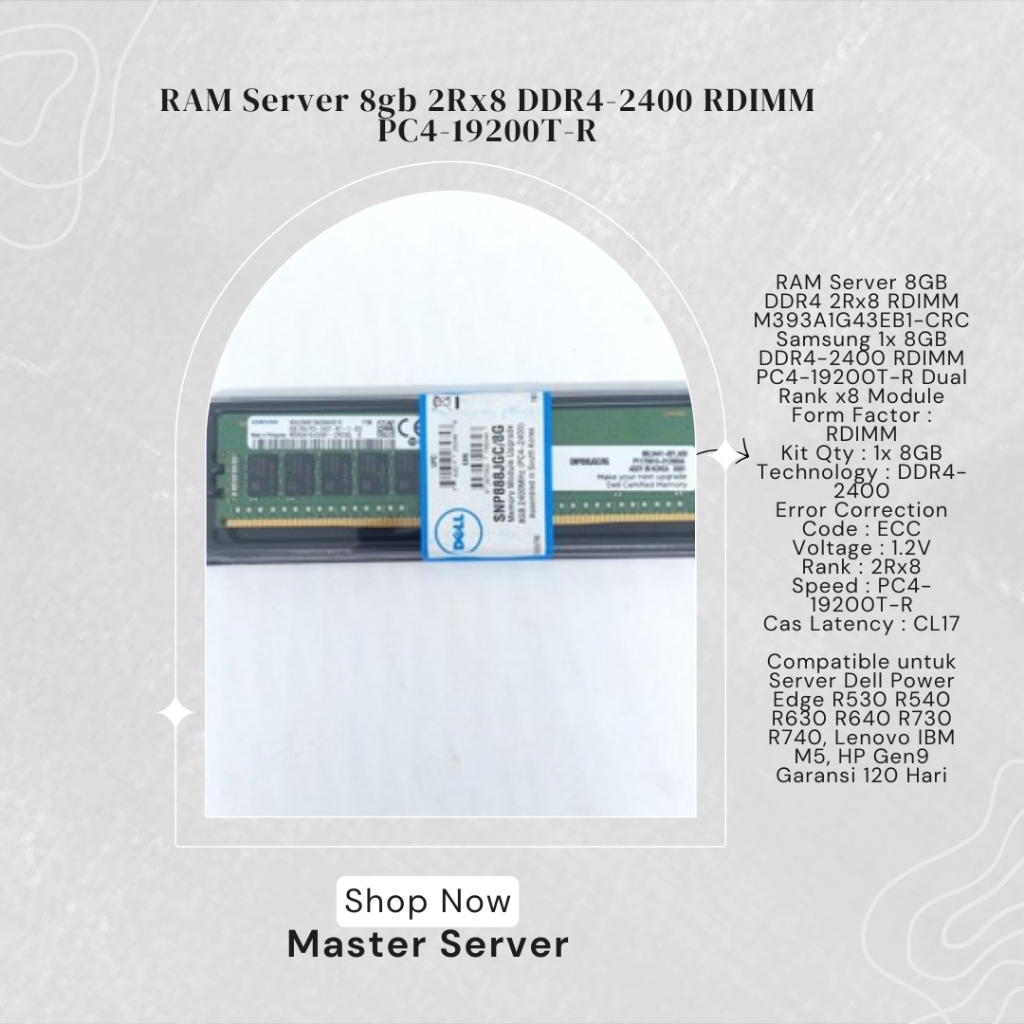 RAM Server 8gb 2Rx8 DDR4-2400 RDIMM PC4-19200T-R