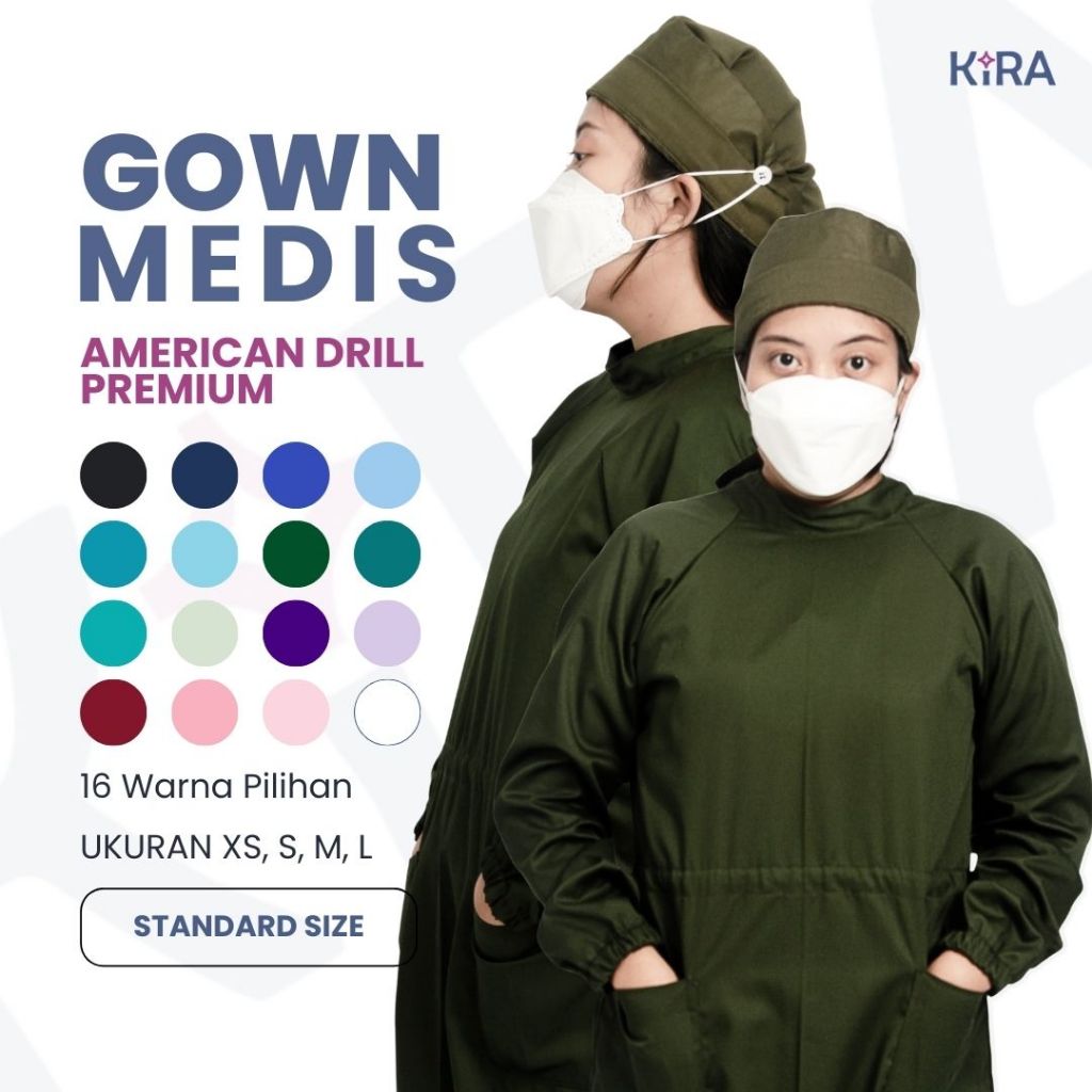 GOWN MEDIS Surgical Gown/Jubah Medis Operasi/Baju Operasi Dokter Perawat Unisex/American Drill/Kira 