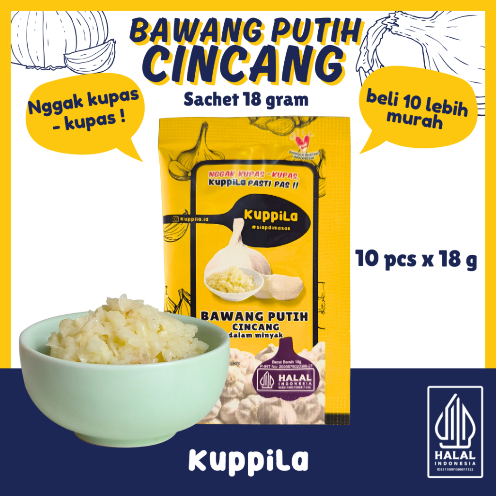 

Kuppila - Bawang Putih Cincang Sachet (dalam Minyak) - bawang putih ASLI bukan bubuk