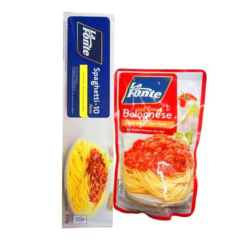 

PAKET EKONOMIS LAFONTE SPAGHETTI 225 GRAM & LAFONTE SAUS BOLOGNESE 315 Gr