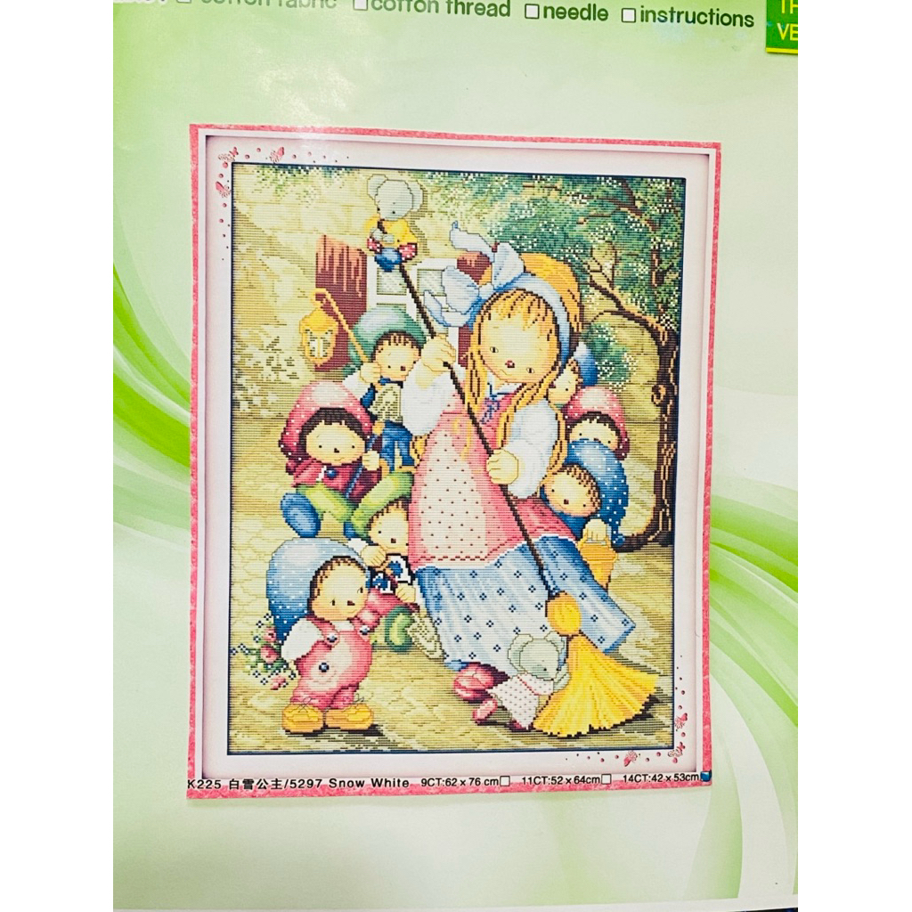 Paket Kristik Pola Cetak Kain Snow White K225 14CT, Crossstitch Print Pattern Snow White, Snow White