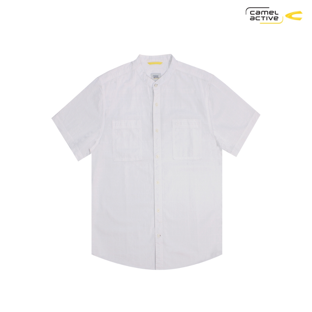 camel active Men's Henley Cotton Loopyarn Short Sleeve Shirt- Kemeja Koko