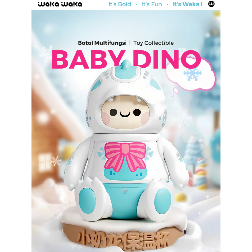 WAKA WAKA Baby Dino Bottle Vacuum Insulated Termos 450ml Botol Minum Tumbler Karakter Lucu