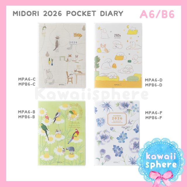 

Midori 2026 Pocket Diary A6/B6 | MD Pocket Diary Weekly Planner Cat / Dog / Bird / Flower | Preorder Planner Handcarry Jepang
