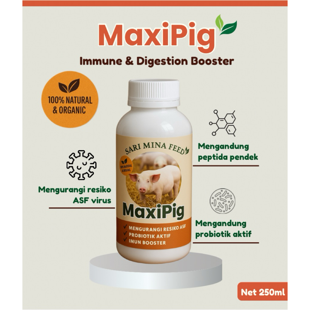 MAXIPIG 250ml Suplemen Pakan Penggemuk Babi Alami Organik / Vitamin Penggemuk Babi Sehat / Nutrisi B