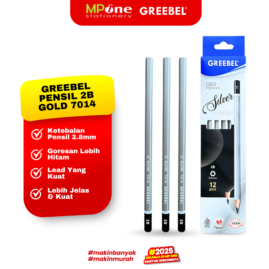 

(1 KOTAK) Greebel Pensil Kayu 2B Silver 7014 / Pensil Pearl 2B GREEBEL Isi 12pcs