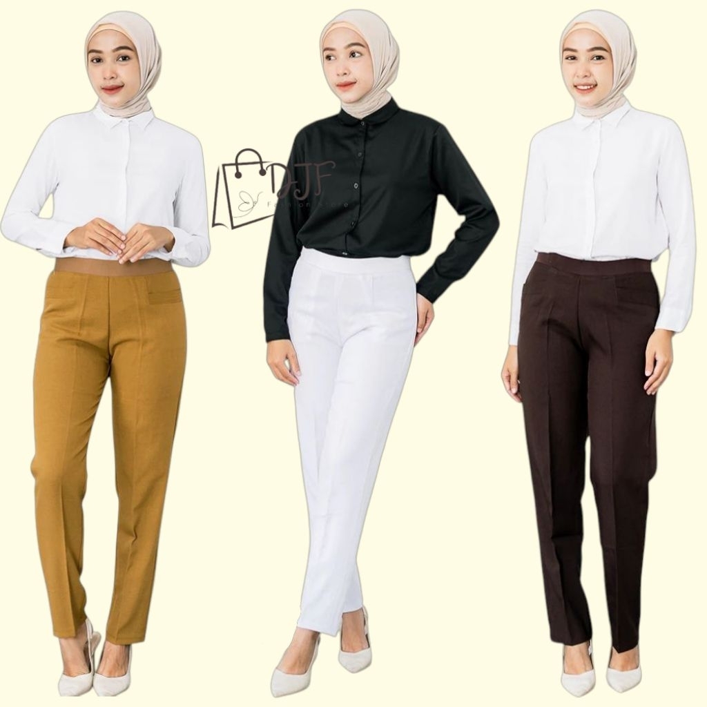 DEJIFA Celana Kerja Kantor Wanita Pinggang Karet Jumbo