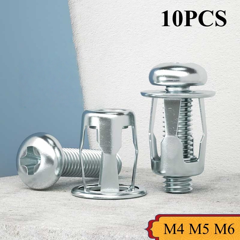 10PCS Baut Jack Nut Rivet Plat Metal Mur Baut Drat Sekrup Fisher M4 M5 M6