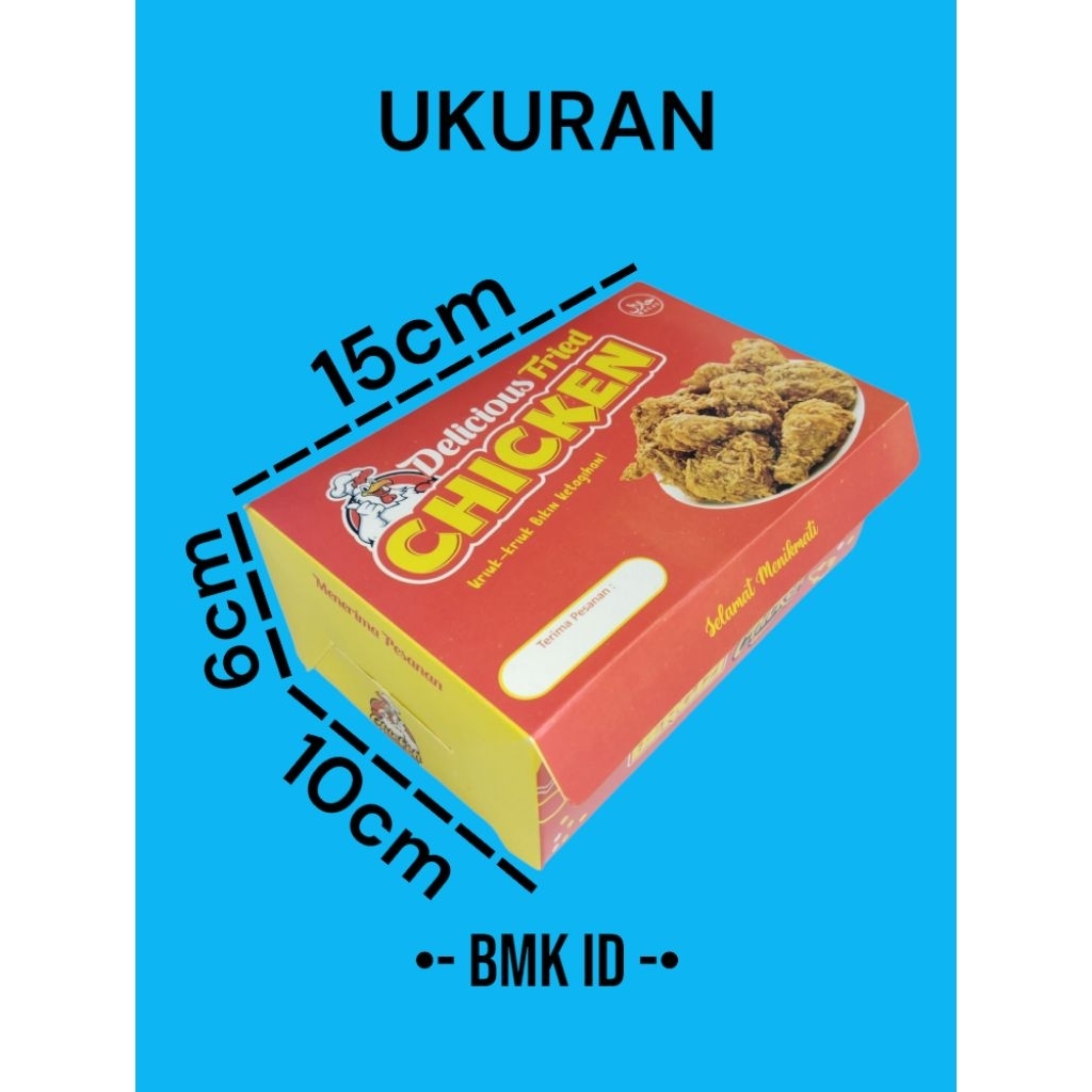 

100 Lembar Kertas Dus Fried Chicken Ukuran 15x10x6 cm / Wadah Fried Chicken / Box Fried Chicken / Dus Fried Chicken / Kotak Fried Chicken / Kardus Bungkus Fried Chicken