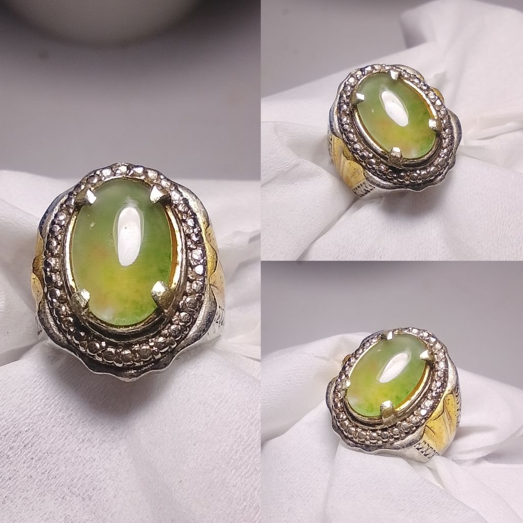 Batu cincin natural hijau Garut Ohen no dyed Vv77