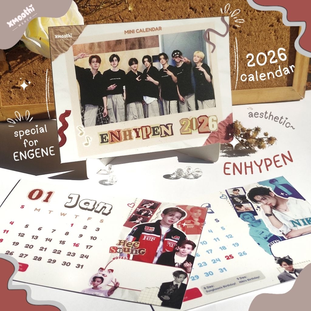 

ENHYPEN 2026 CALENDAR - KALENDER ENHYPEN - HEESEUNG SUNGHOON JUNGWOON SUNOO JAY JAKE NIKI - Kalender Meja - Kalender Kpop 2026 - Merchandise ENGENE