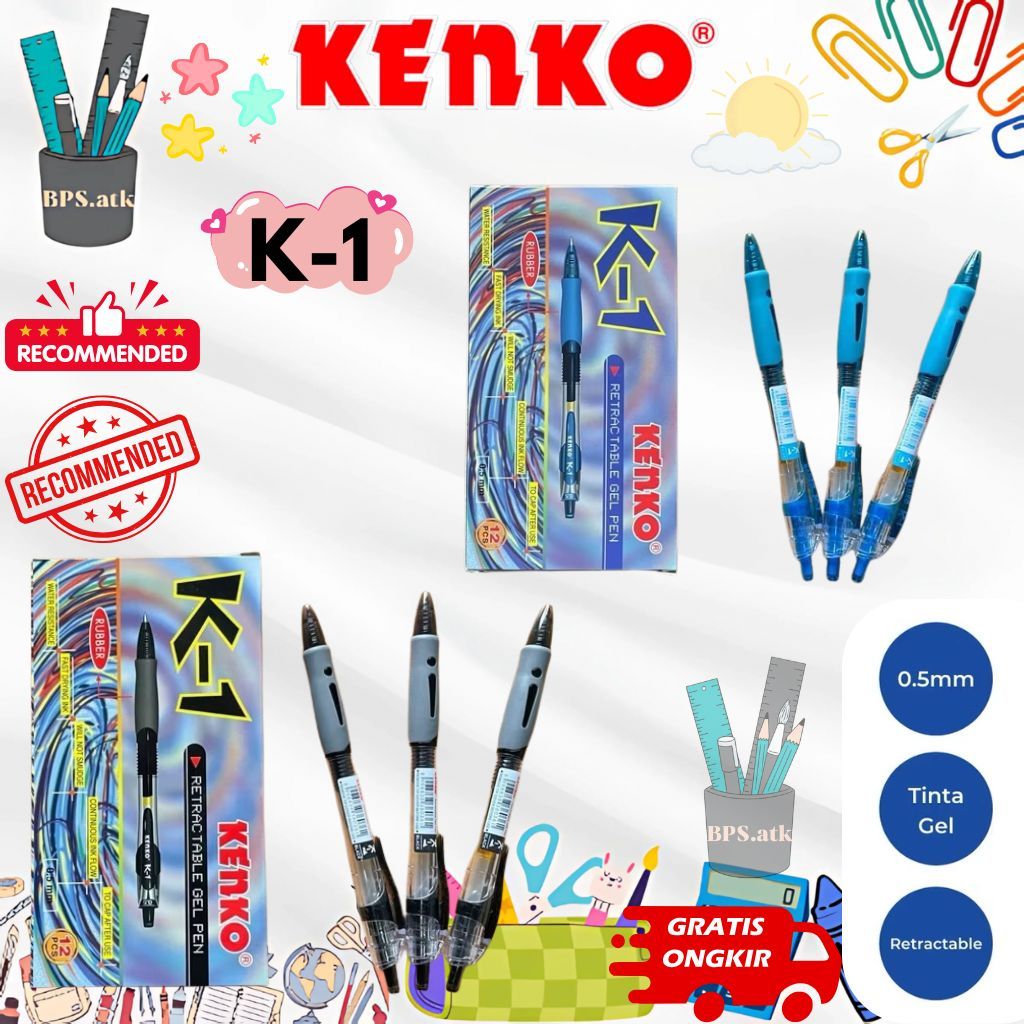 

(12 pcs) KENKO Pulpen Gel K1 0.5 mm Pena Pen Pulpen Cetek / Retractable