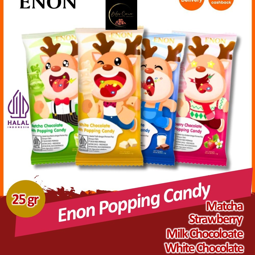 

Enon Popping Candy, White and milk Chocolate With Popping Candy, Strawberry Chocolate With Popping Candy, Matcha Chocolate With Popping Candy 15Gram