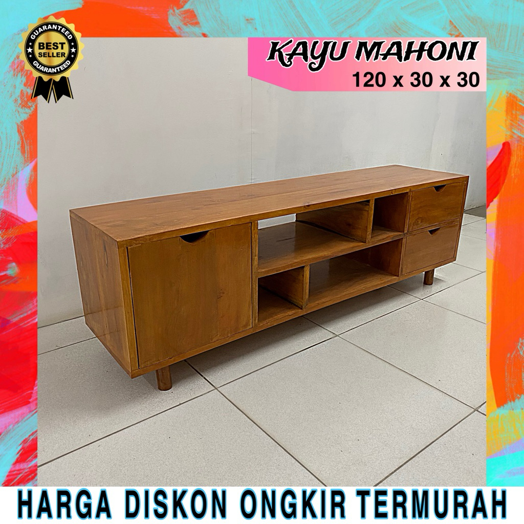 [Ready Stock] Meja TV 120cm Asli Kayu Mahoni Modern Minimalis