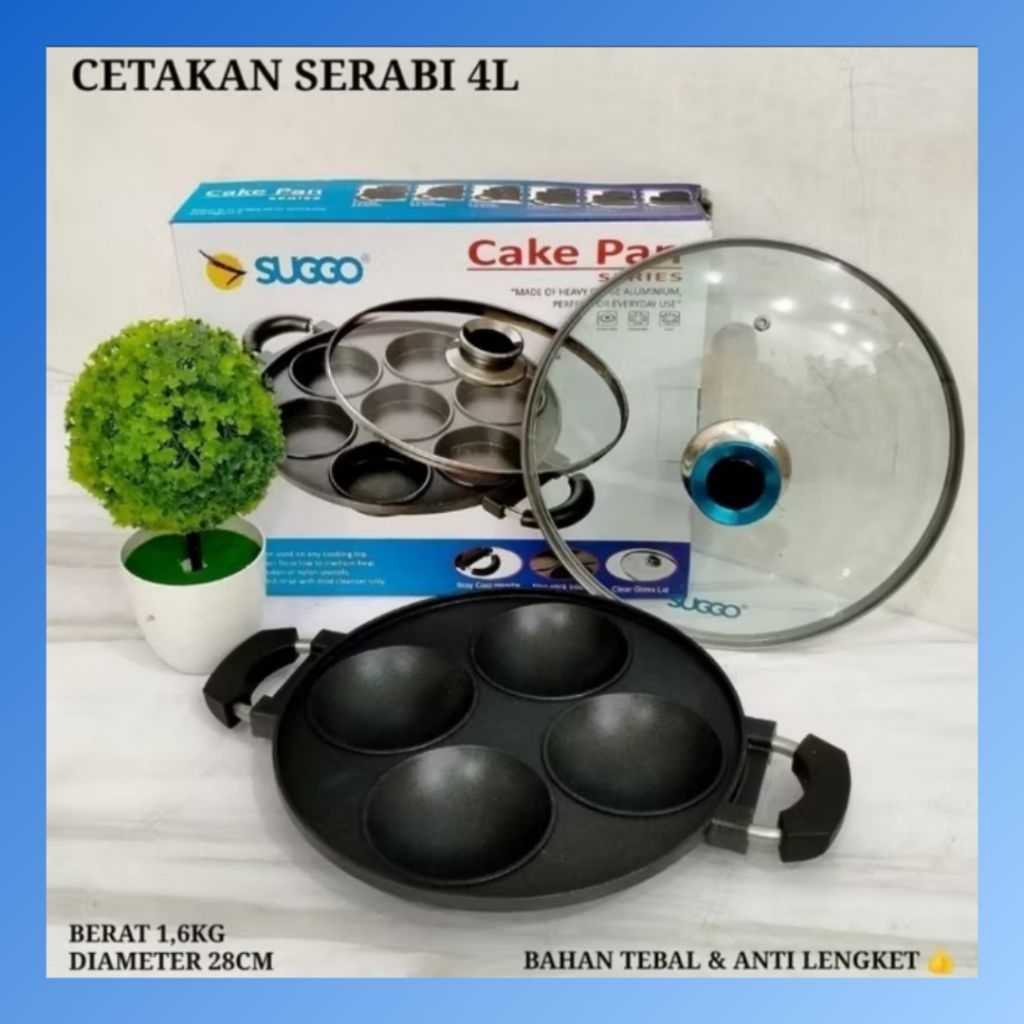 SUGGO 4 LUBANG CAKE PAN CETAKAN KUE SERABI 4 LUBANG CEKUNG ANTI LENGKET