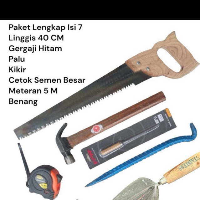 Paket Lengkap Alat Pertukangan Isi 7 - Alat Tukang Bangunan - Peralatan Tukang
