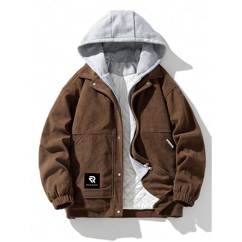 HOT PRODUCT RASAGGI Corduroy Jacket Thick Hoodie Grey