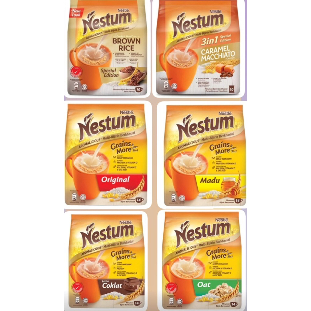 

Nestle Nestum 3in1 Grains & more all Varian Malaysia Original | Coklat | Madu | Brown Rice | Caramel Macchiato | oat | Taro | Kurma