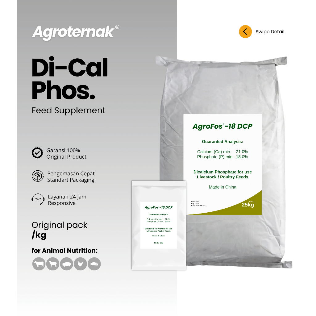 Dicalcium Phosphate DCP 18% AGROFOS 1kg Kalsium Fosfat Calcium Fosfor Pakan Hewan Ternak