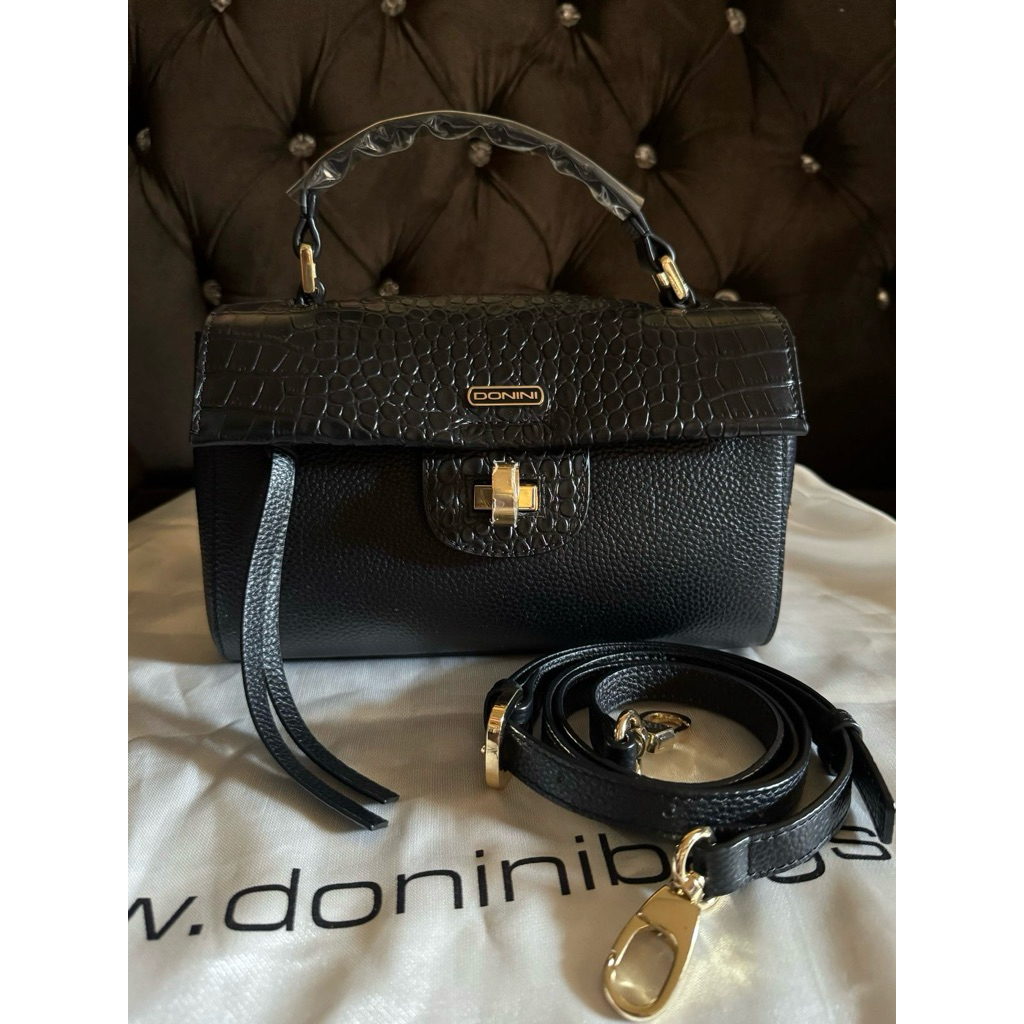 tas donini vigo croco black likenew kondisi bagus
