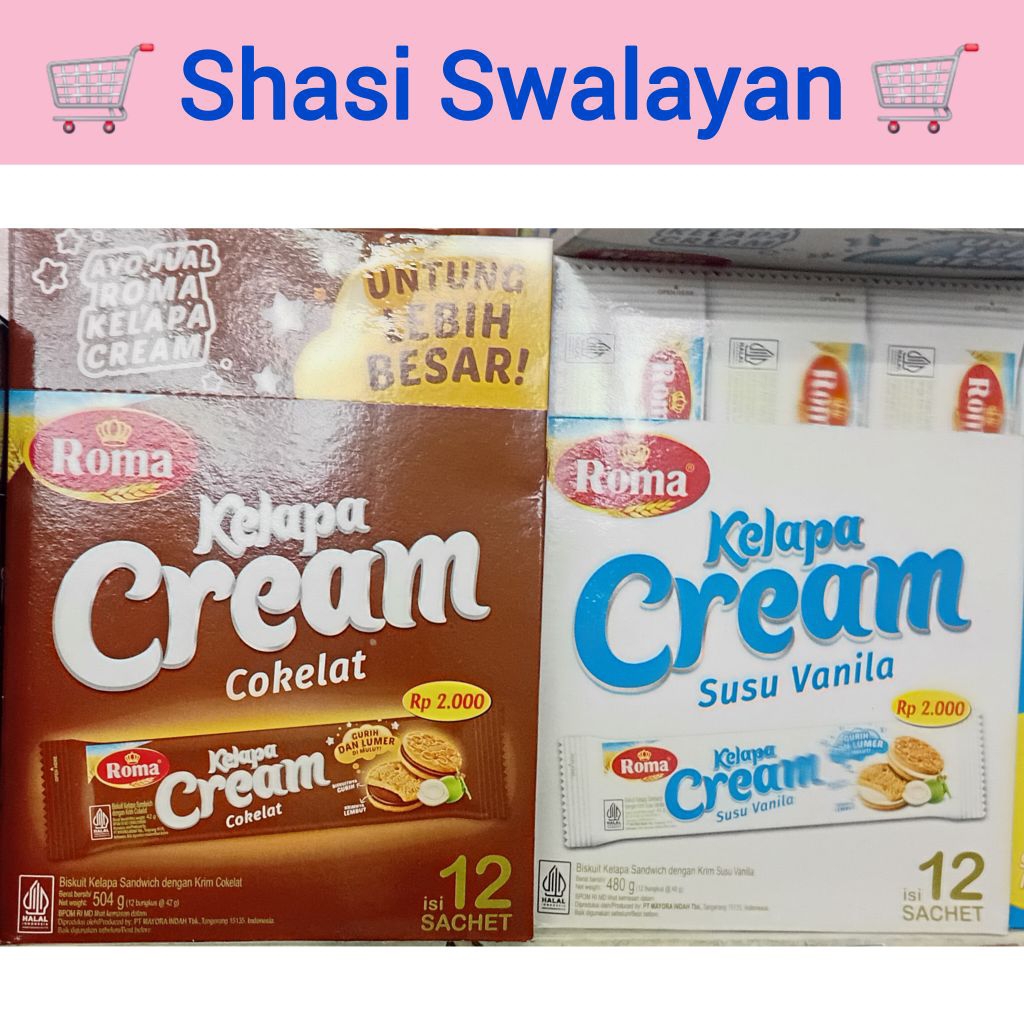 

ROMA Kelapa Cream Box 47 gr X 12 Pcs - Biskuit Sandwich