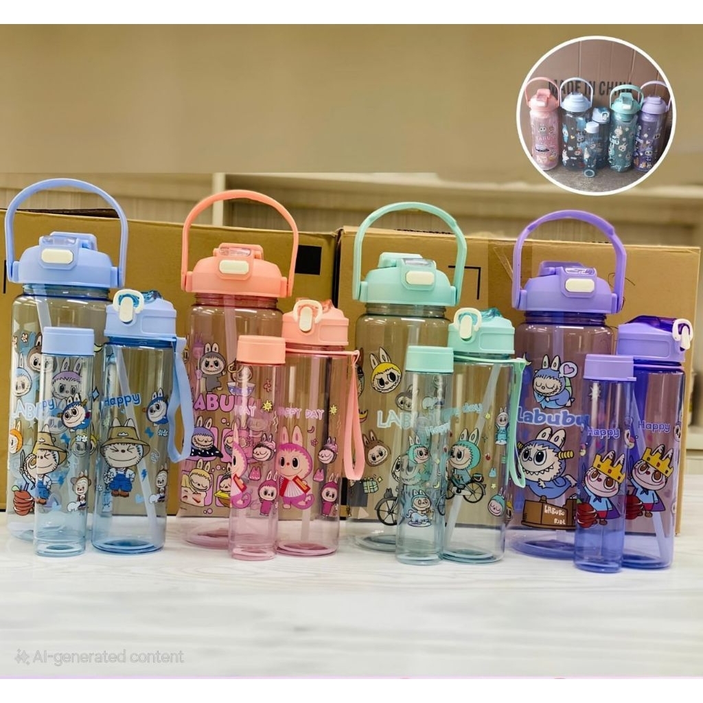 Botol Beranak 3 in 1 LABUBU Botol Minum Viral 2 Liter Tumbler Plastik Karakter 900 ML