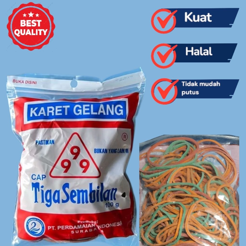 

(HARGA GROSIR) KARET GELANG MURAH 100 GRAM CAP TIGA SEMBILAN 999