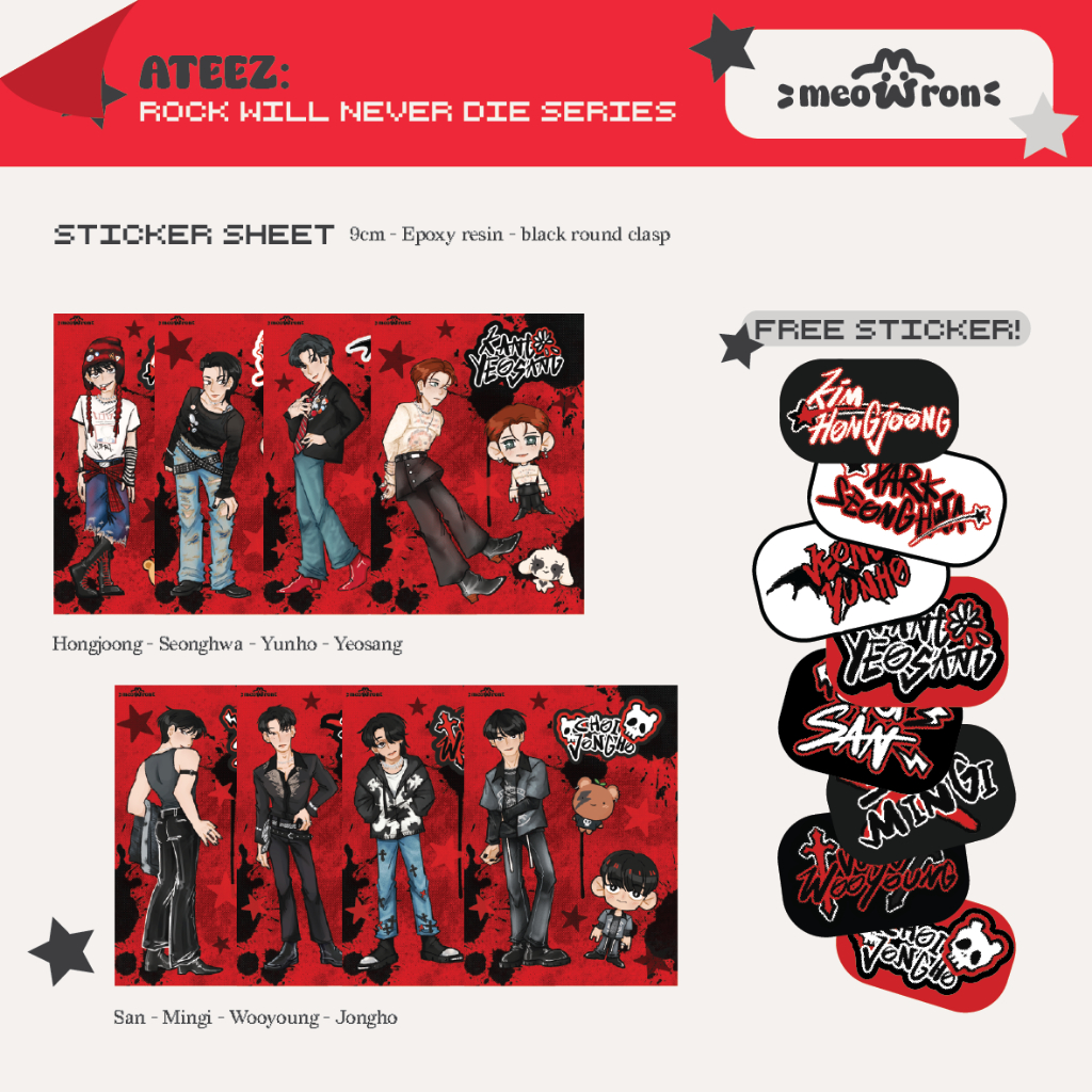 

Fanmade Ateez: Rock Will Never Die Sticker Sheet
