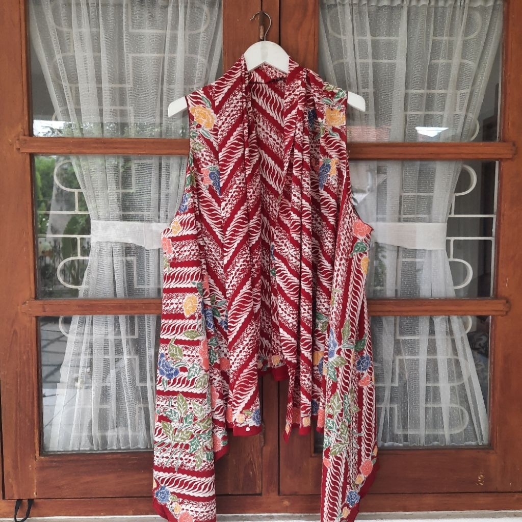 outer batik wanita modern cap encim paris merah putih