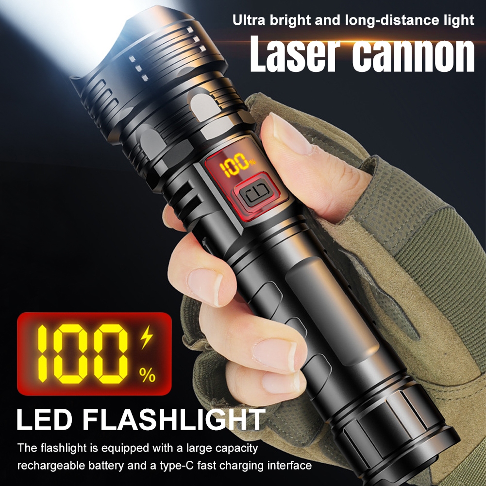 【Senter tahan air tahan lama】LED super terang senter taktis USB senter laser putih yang dapat diisi/