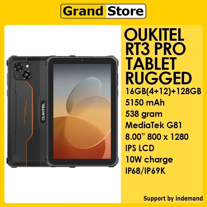 OUKITEL RT3 PRO 4G Rugged tablet 16GB/128 8.0" IPS LCD MediaTek G81 5150mAh 10W NFC Android 14