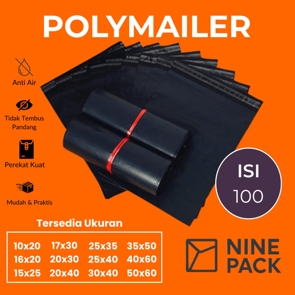 Plastik Packing Polymailer Baju Olshop Kantong Amplop Packing Hitam Tebal Isi 100