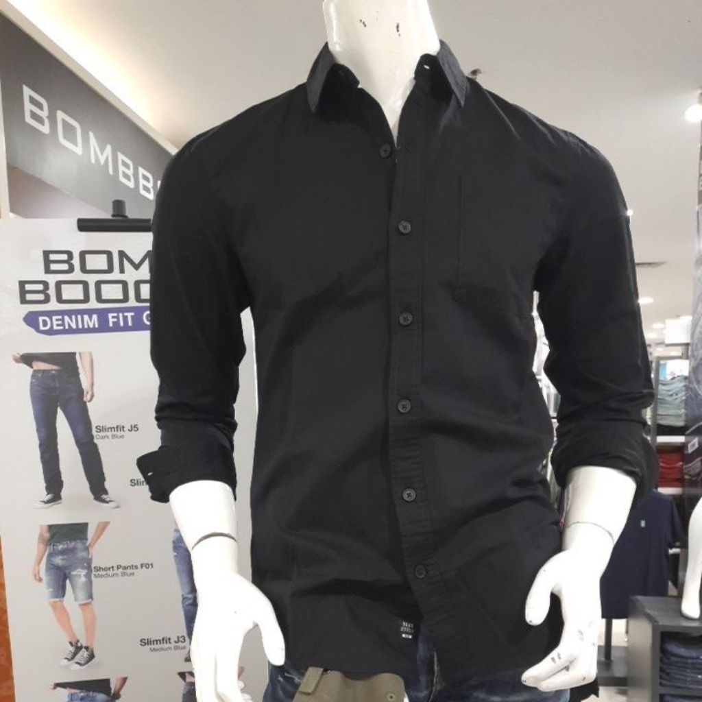Bombboogie kemeja panjang pria warna hitam original
