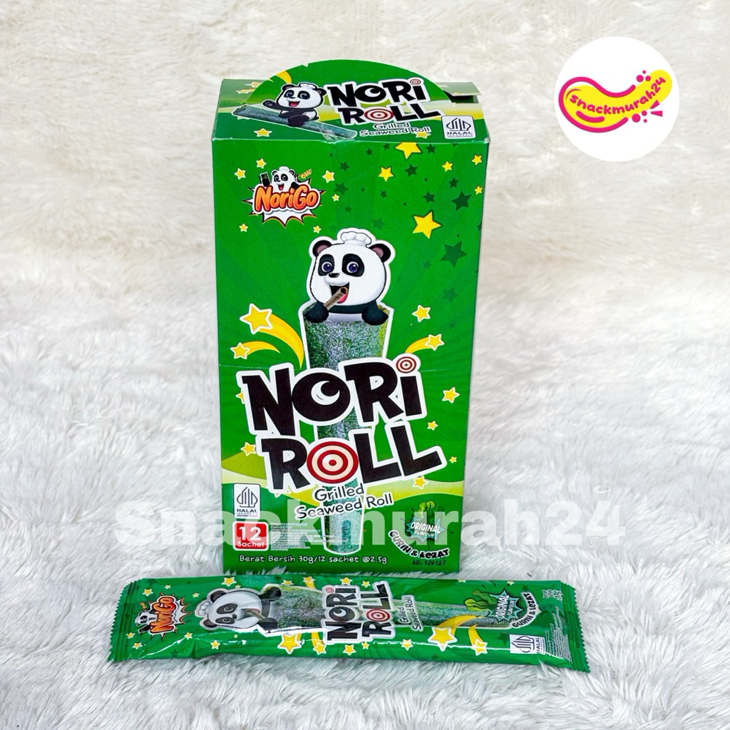 

Norigo Nori Roll 1 Box isi 12 PCS Grilled Seaweed Roll Snack Rumput Laut