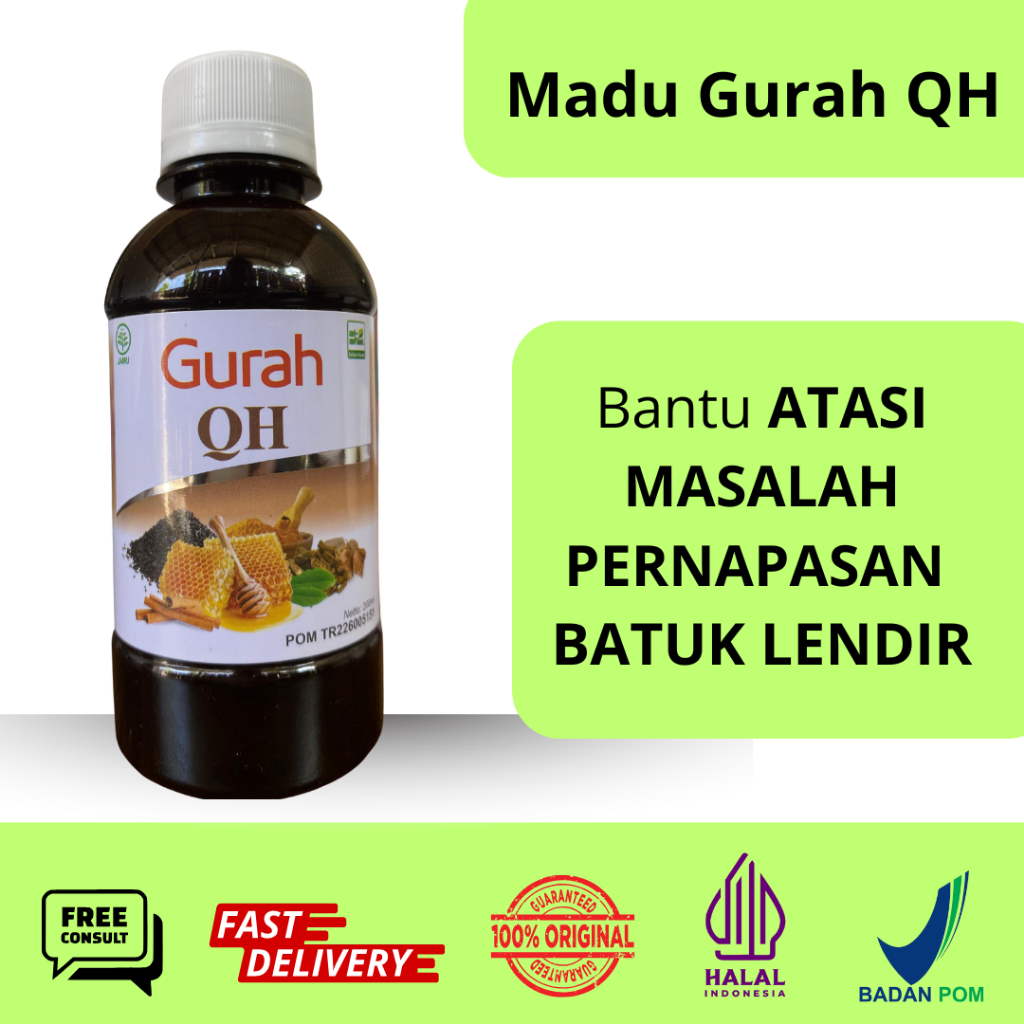 Madu Gurah QH Herbal Atasi Batuk Menahun Masalah Pernafasan Dahak Lendir Gurah Suara BPOM Halal