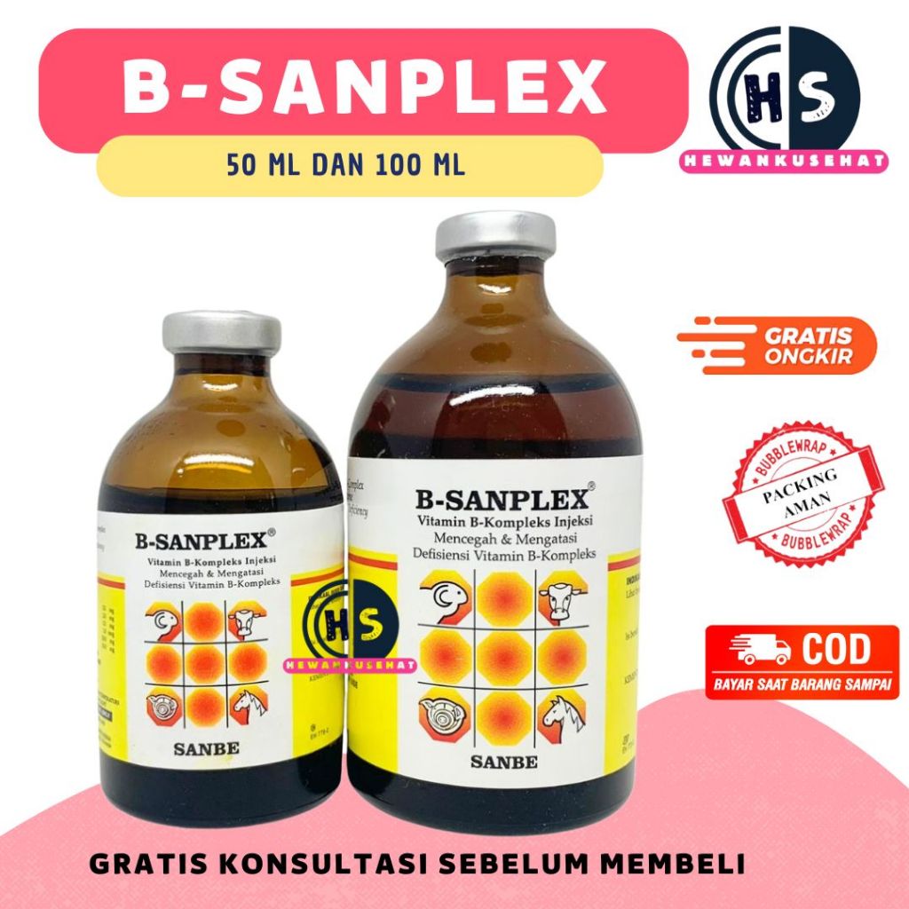 B-SANPLEX 50 ml dan B-SANPLEX 100 ml - Vitamin B-Kompleks Hewan - SANBE