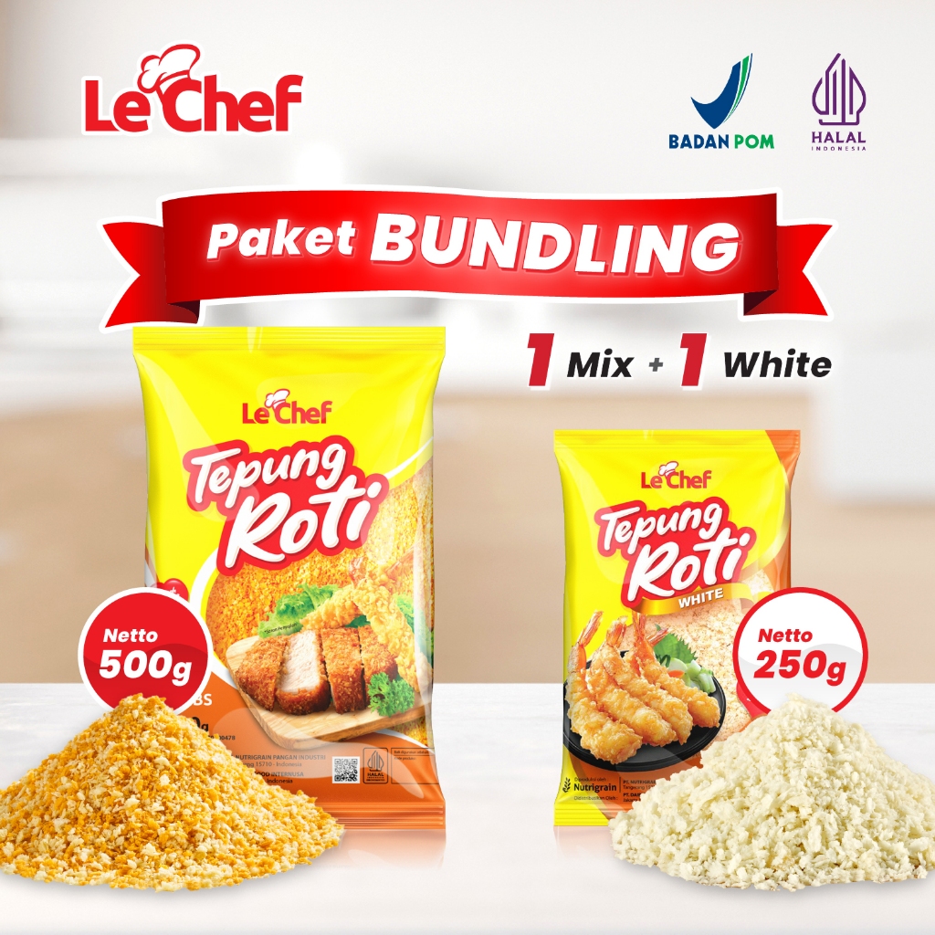 

[ PAKET BUNDLING LE CHEF ] - 1 Tepung Roti Putih 250g + 1 Tepung Roti Mix 500g