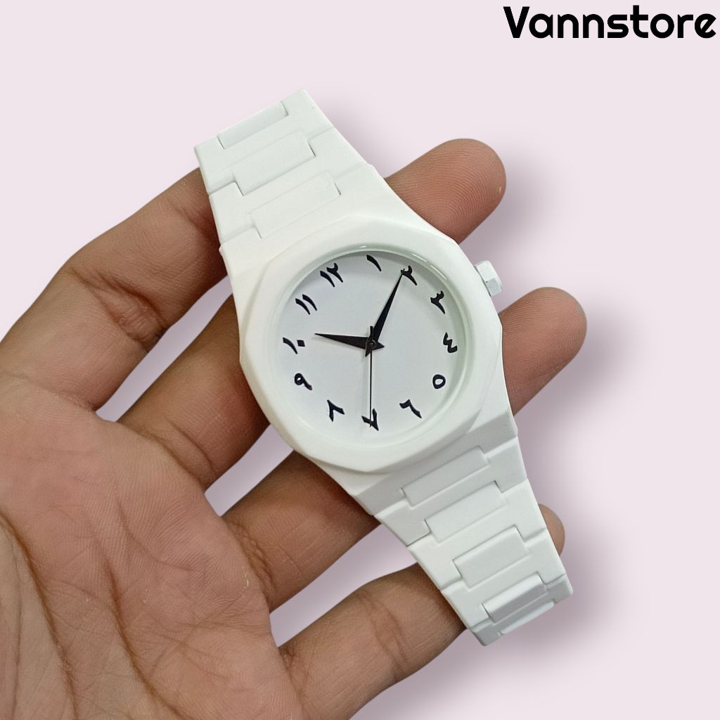 Jam Tangan Fashion Pria Arabic putih premium