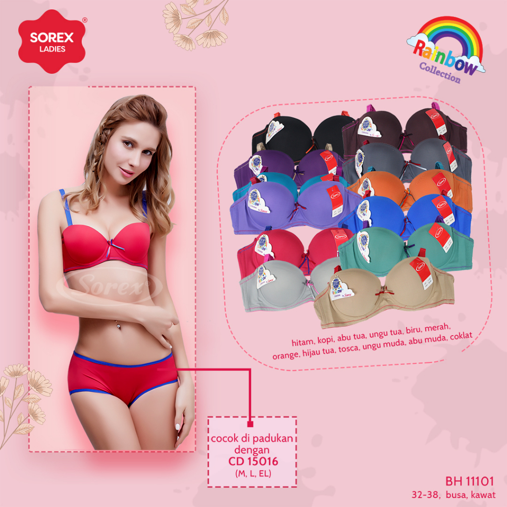 Sorex Rainbow Collection 1 Pcs Bra Kawat Busa ½ Cup Kait 2 Setara Cup B BH 11101