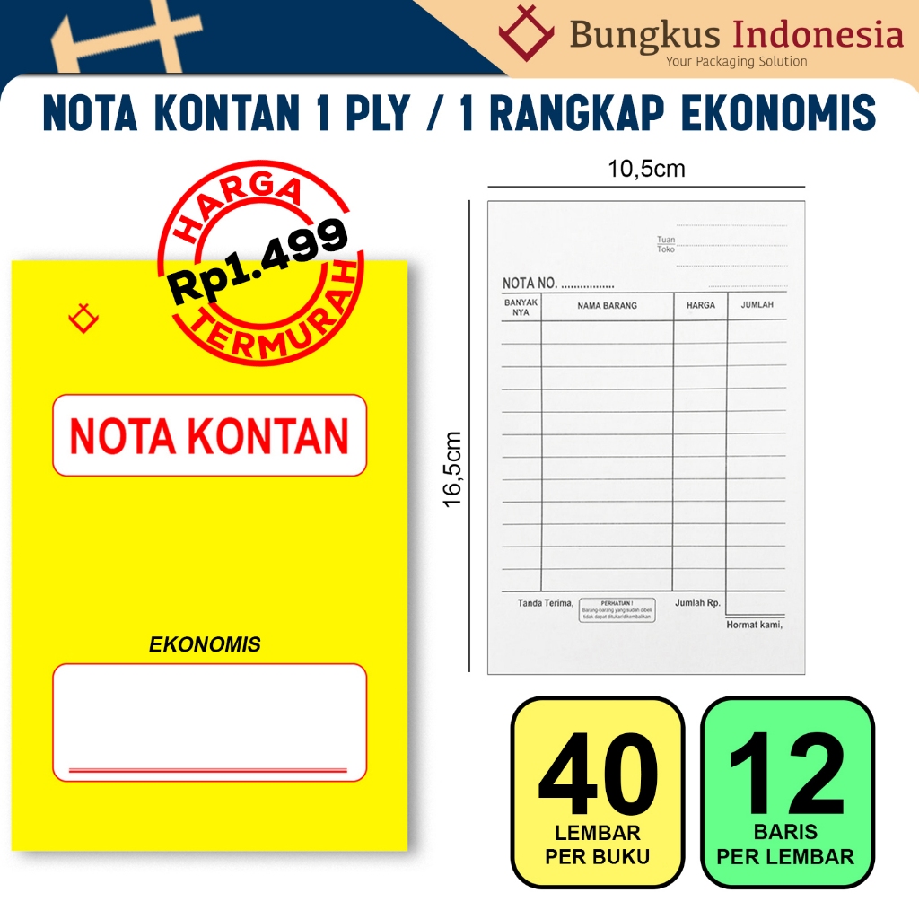 

Buku Nota Kontan 1 ply 1 BUKU / Nota Kontan Rangkap 1