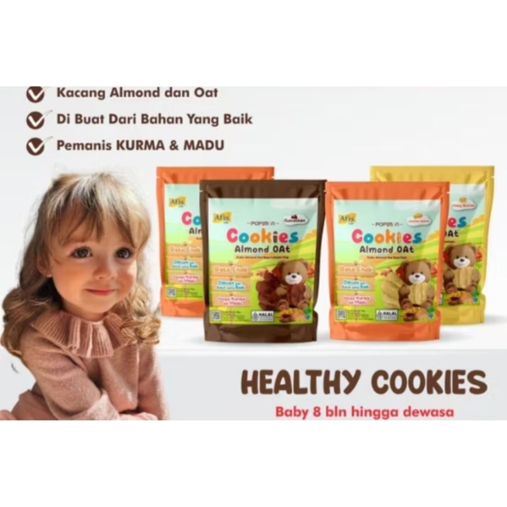 

Afis Life Cookies Almond oat rasa keju,mentega cokelat chip