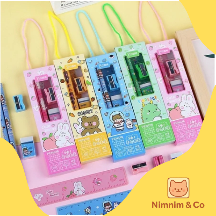 

Stationery Karakter Tulis Set 5in1 Alat Tulis Anak Sekolah Penghapus penggaris Pensil Serutan Karakter Lucu Set Alat Tulis Anak Motif Kartun