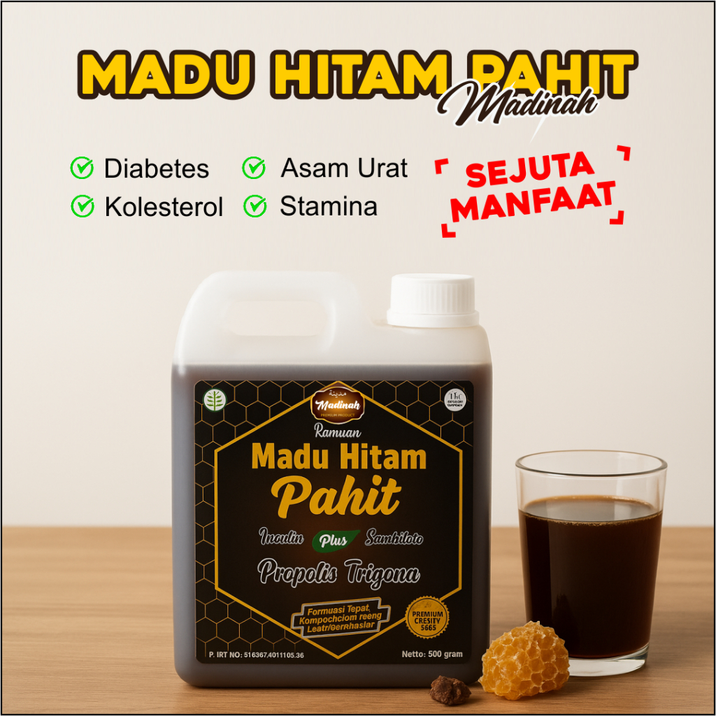 

Madu Hitam Pahit Madinah plus Propolis Trigona 500gr
