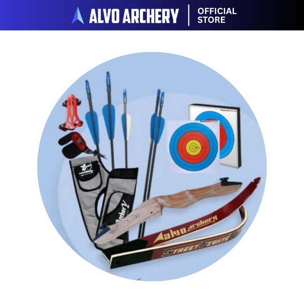 ALVO ARCHERY Paket Panah dan Busur Dewasa Panahan Set Kumplit Street Fighter PAKET B Ukuran 66, 68, 