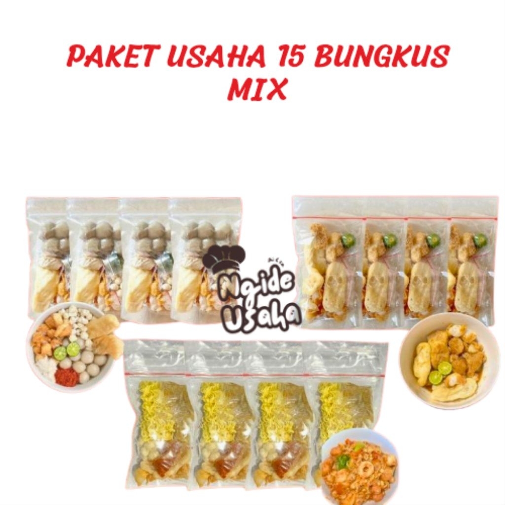 

(PAKET USAHA MIX VARIAN 12 BUNGKUS) isi dalam kemasan seblak instan cuanki kuah baso aci tersedia variasi baso aci isi ayam pedas cireng kuah seblak cimol keju cireng mercon cireng keju Food Mie