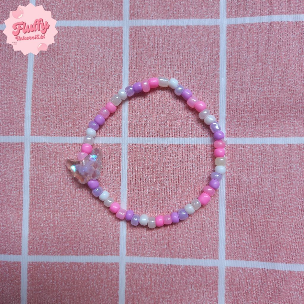 Gelang Wanita /Gelang Tangan /Gelang Lucu /Gelang Manik Karet Elastis /Gelang Manik Kupu-Kupu Pink P