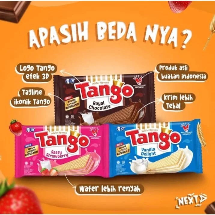 

Tango wafer renyah strawbery Panjang Pouch sachet Rasa vanila delight coklat royal chocolate hajatan souvenir snack murah