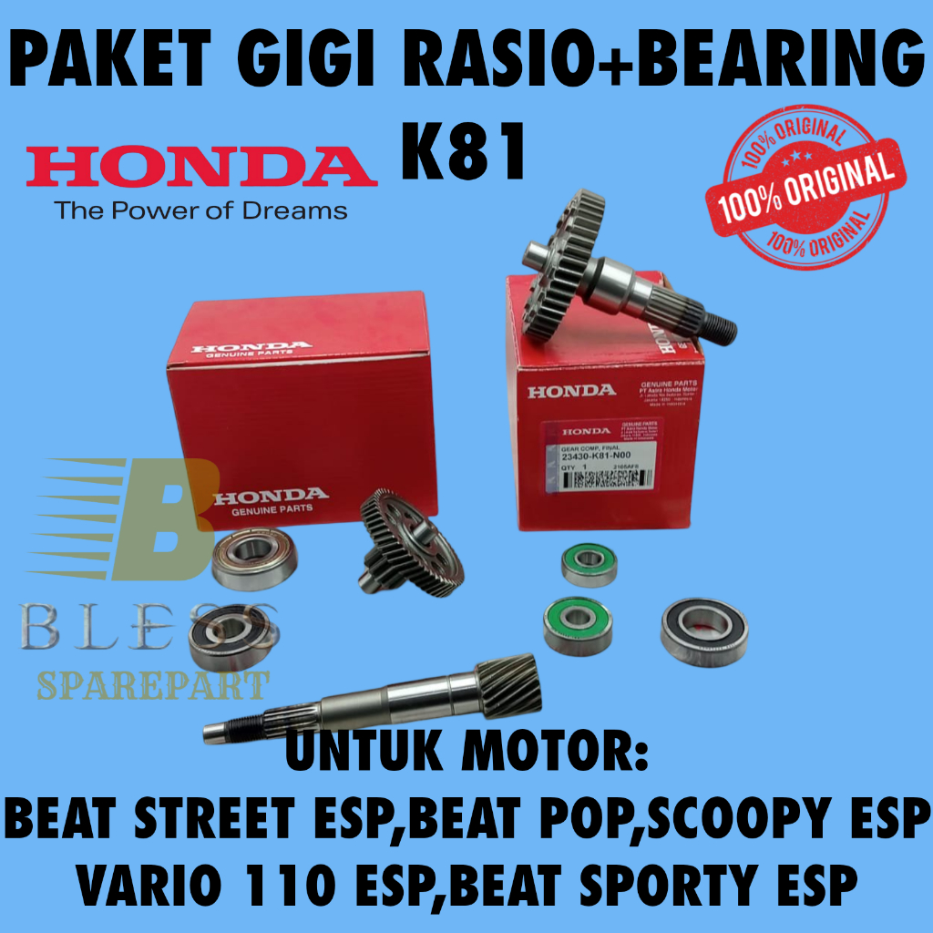 SET/PAKET GIGI RASIO + BEARING K81 MOTOR BEAT ESP, BEAT STREET, GIGI RASIO,BEAT SPORTY