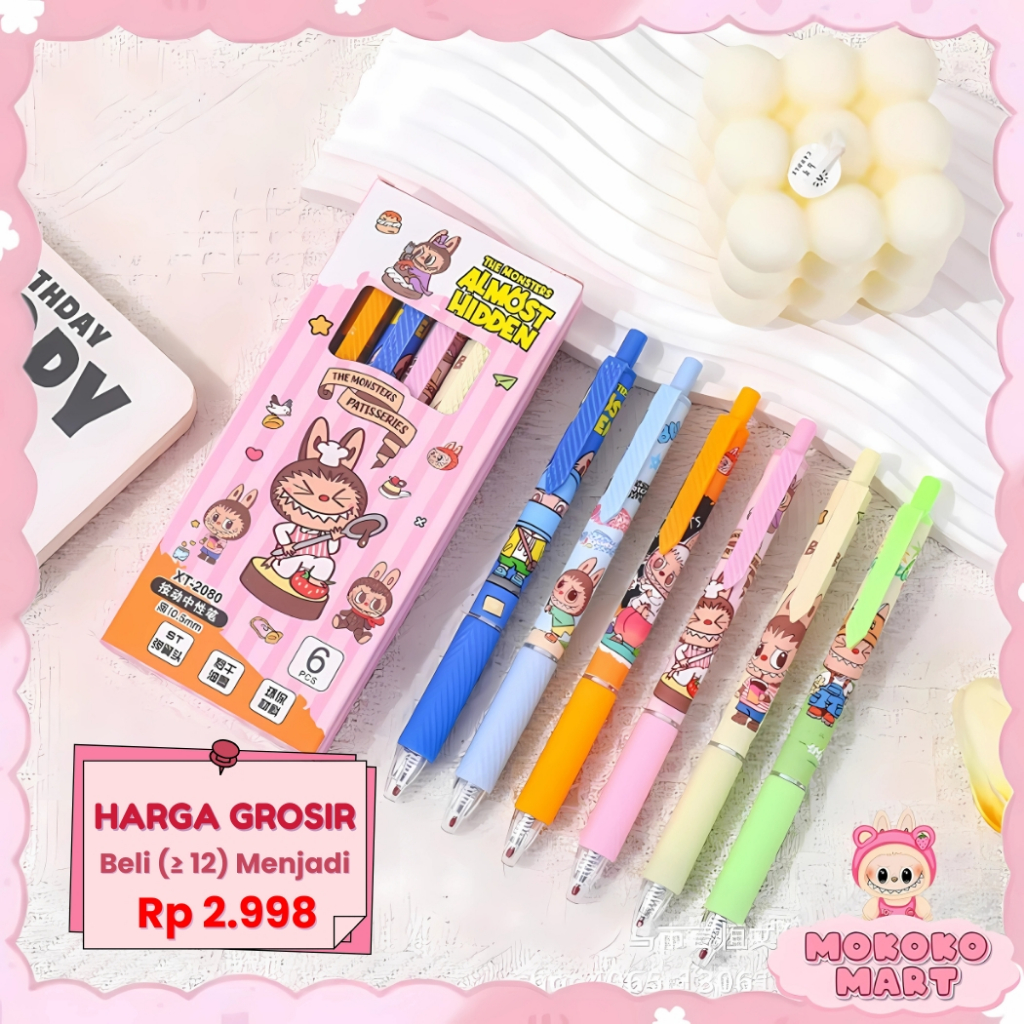 

MM 1 BUAH Pulpen Gel Karakter Ball Pen Cartoon Pena Tinta Hitam 0.5mm Alat Tulis Labubu Sanrio AT42